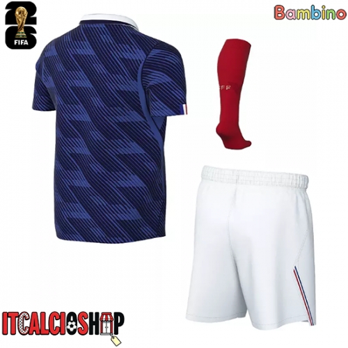 Francia Prima Maglia Bambino Mondiali 2026 Manica Corta (+ Pantaloni corti)
